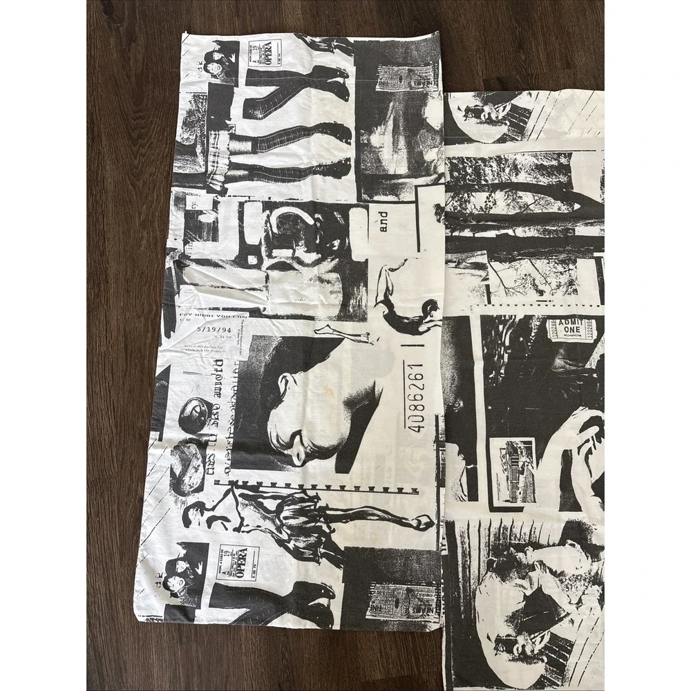 2 Vintage Ralph Lauren Black White Newspaper Print Long King Pillow Case Polo